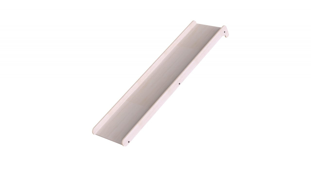 Pat Montessori din lemn MamaToyz, cu tobogan, tabla de scris, masuta si leagan, Natur